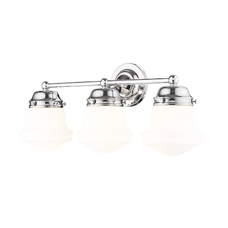 Z-Lite Vaughn Vanity, 3-Light, 7.75 In.W x 22.5 In.L x 9.5 In.H, Chrome /Matte Opal 735-3V-CH